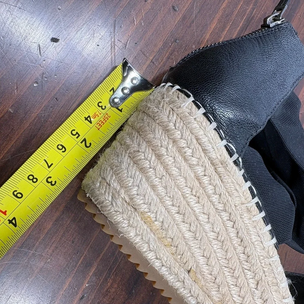 Eileen Fisher Wiley Leather Espadrille Wedge Sandals Womens 10 Black‎ Platform